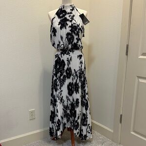 White House Black Market Black and White Floral High Low Dress